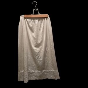 True Vintage Sears Slip Skirt M Waist 27/29 White Lace Trim Sheer Midi USA Nylon